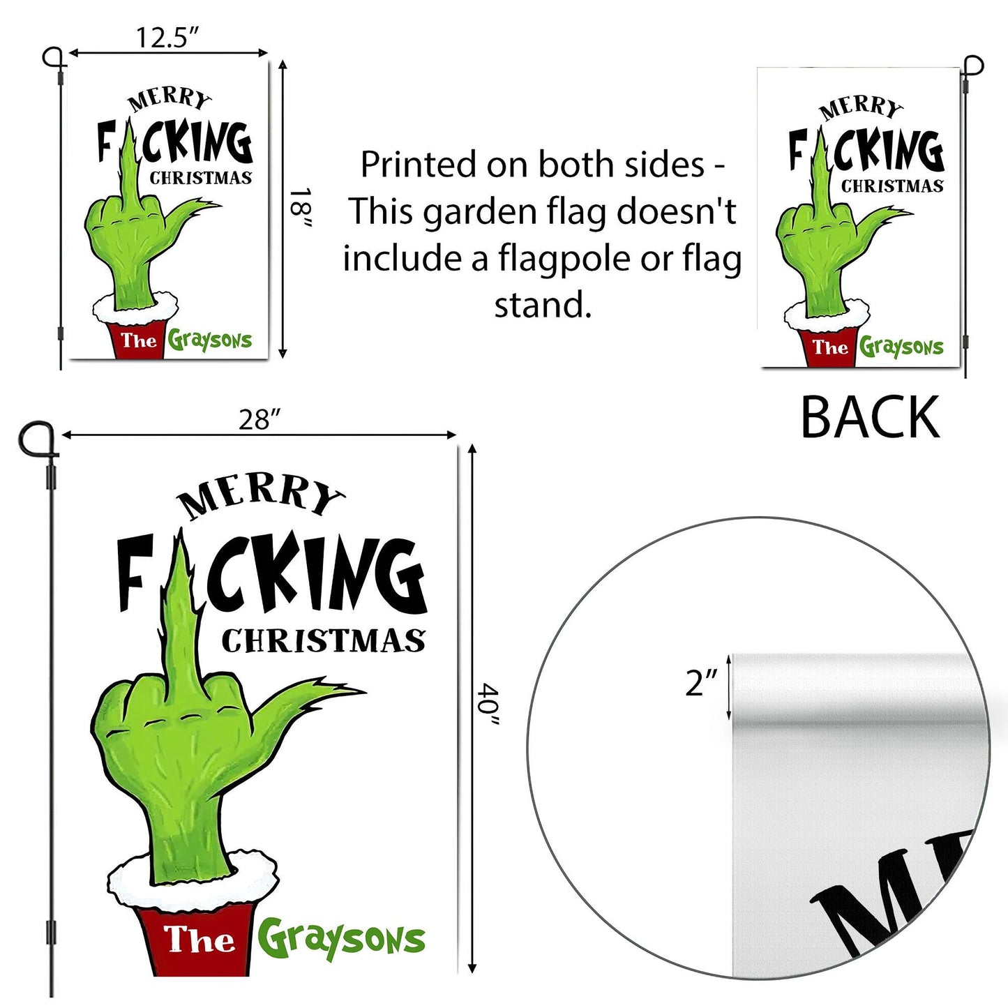 Merry Fuckin' Christmas Garden Flag, Custom Name Funny Grinch Flag, Xmas Iconic Flag, Welcome to Whoville Christmas Flag, Front Door Decor