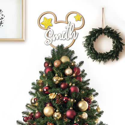 Personalized Mickey Mouse Shape Christmas Tree Topper, Custom Name Tree Topper, Christmas Tree Decor, First Christmas Family Name Christmas