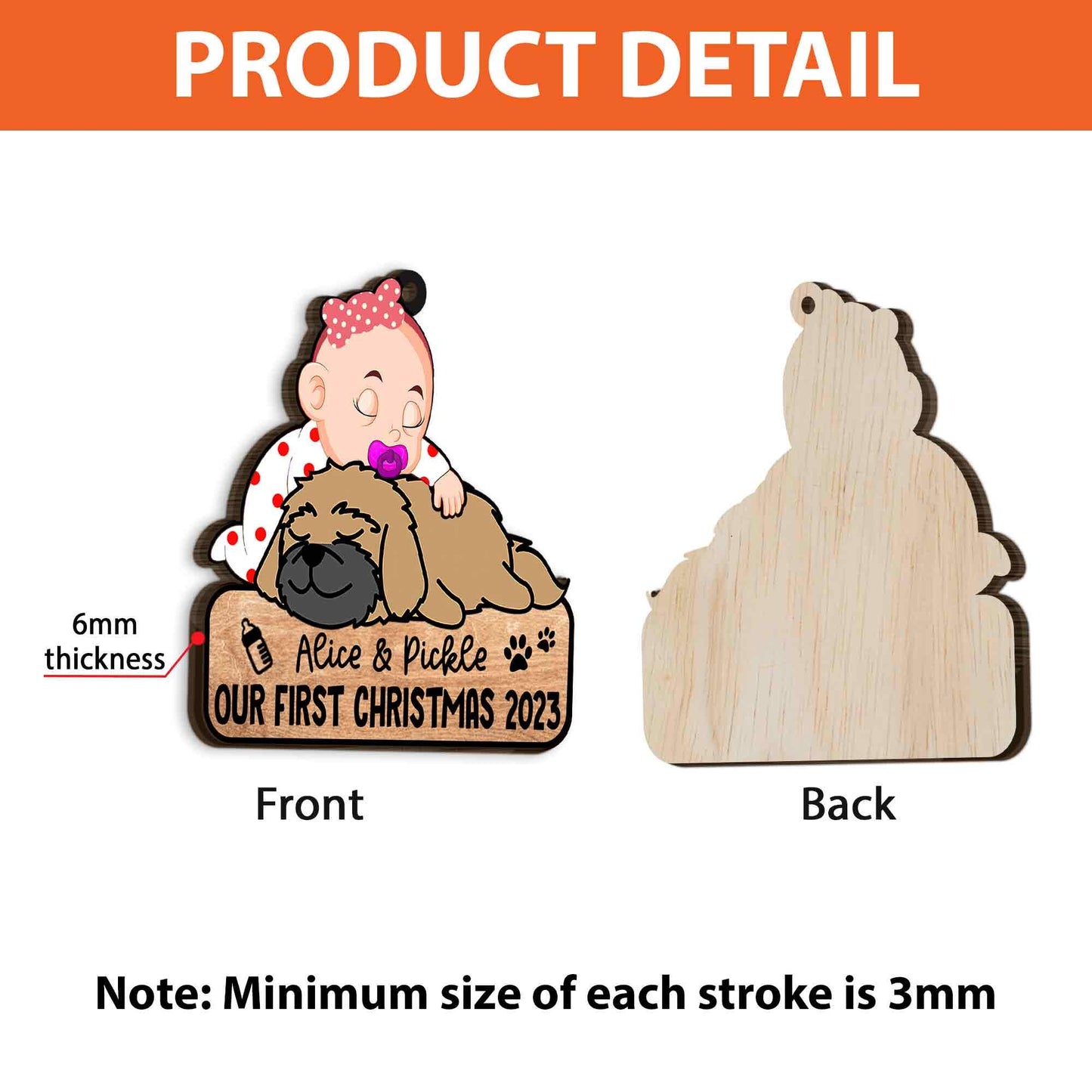 Personalized Baby and Pet Christmas Ornament, Custom Name Gift