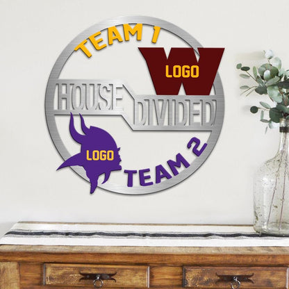 Personalized House Divided Football Sign: Metal Sports Team Door Hanger