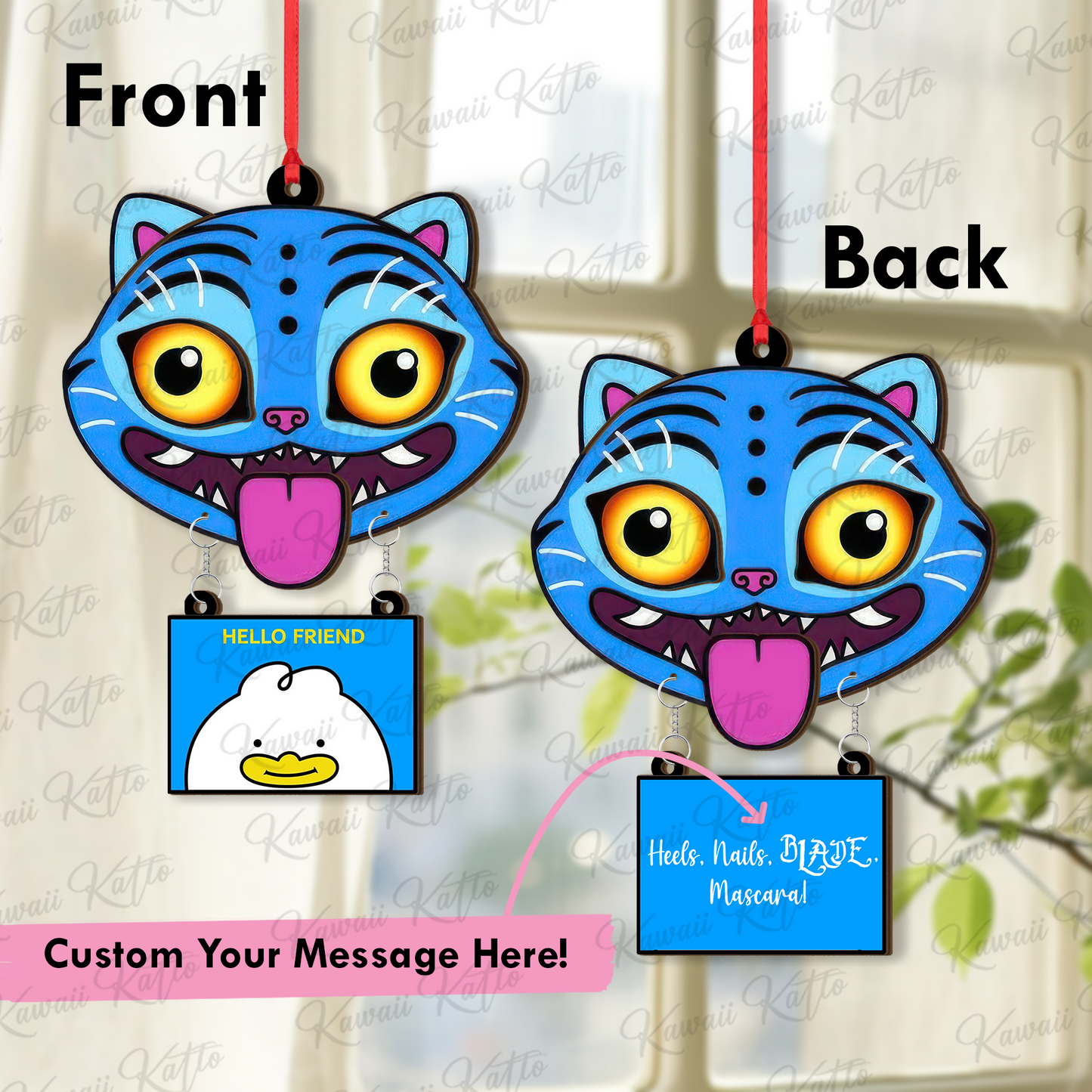 Personalized Derpy Tiger Demon Hunter Ornament, Kpop Tiger Ornament With Hanging Piece Custom Huntrix Tiger With Message & Name, Derpy Gift