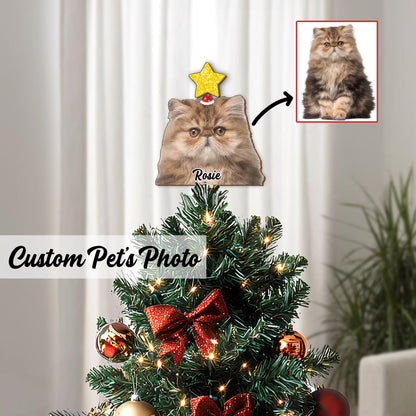Personalized Pet Photo Tree Topper, Custom Cat Dog Christmas Tree Topper, Yellow Star Christmas Tree Decor, Star Tree Topper 2025