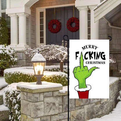 Merry Fuckin' Christmas Garden Flag, Custom Name Funny Grinch Flag, Xmas Iconic Flag, Welcome to Whoville Christmas Flag, Front Door Decor