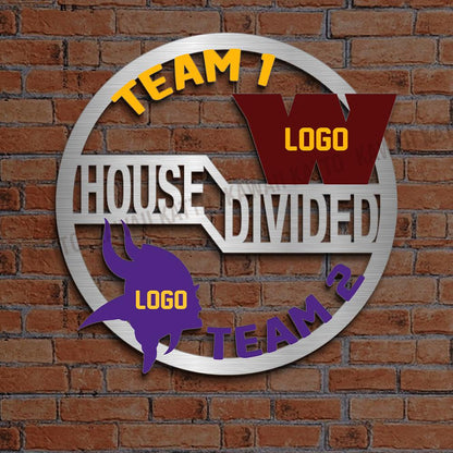 Personalized House Divided Football Sign: Metal Sports Team Door Hanger