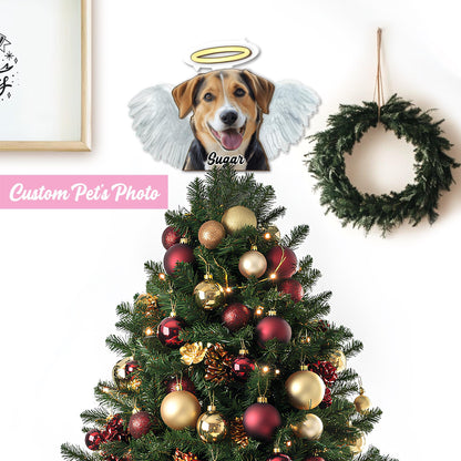 Personalized Pet Photo Tree Topper, Custom Cat Dog Christmas Tree Topper, Angel Dog Tree Topper, Pet Memorial Topper 2025, Pet Loss Topper
