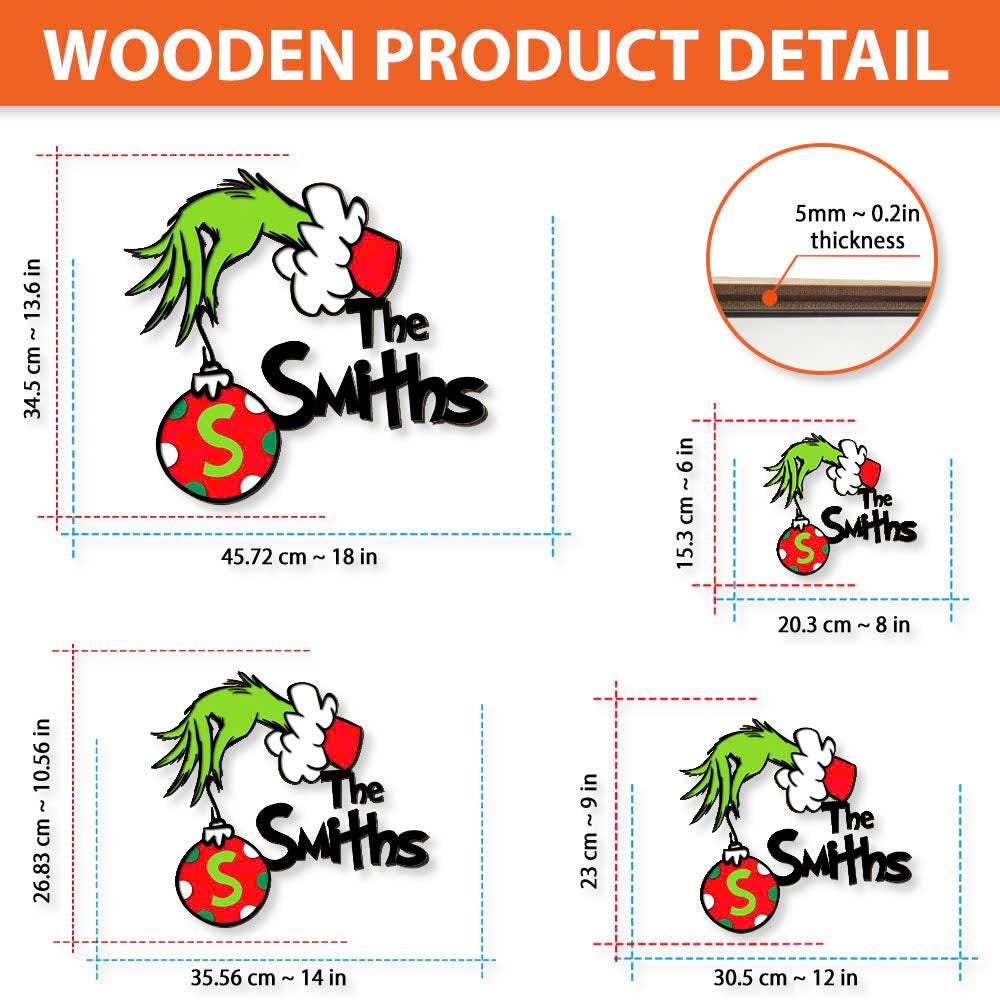 Personalized Grinchmas Sign, Christmas Grinch Hand Sign, Custom Family Name Door Sign, Christmas Wall Decor, Christmas Gift