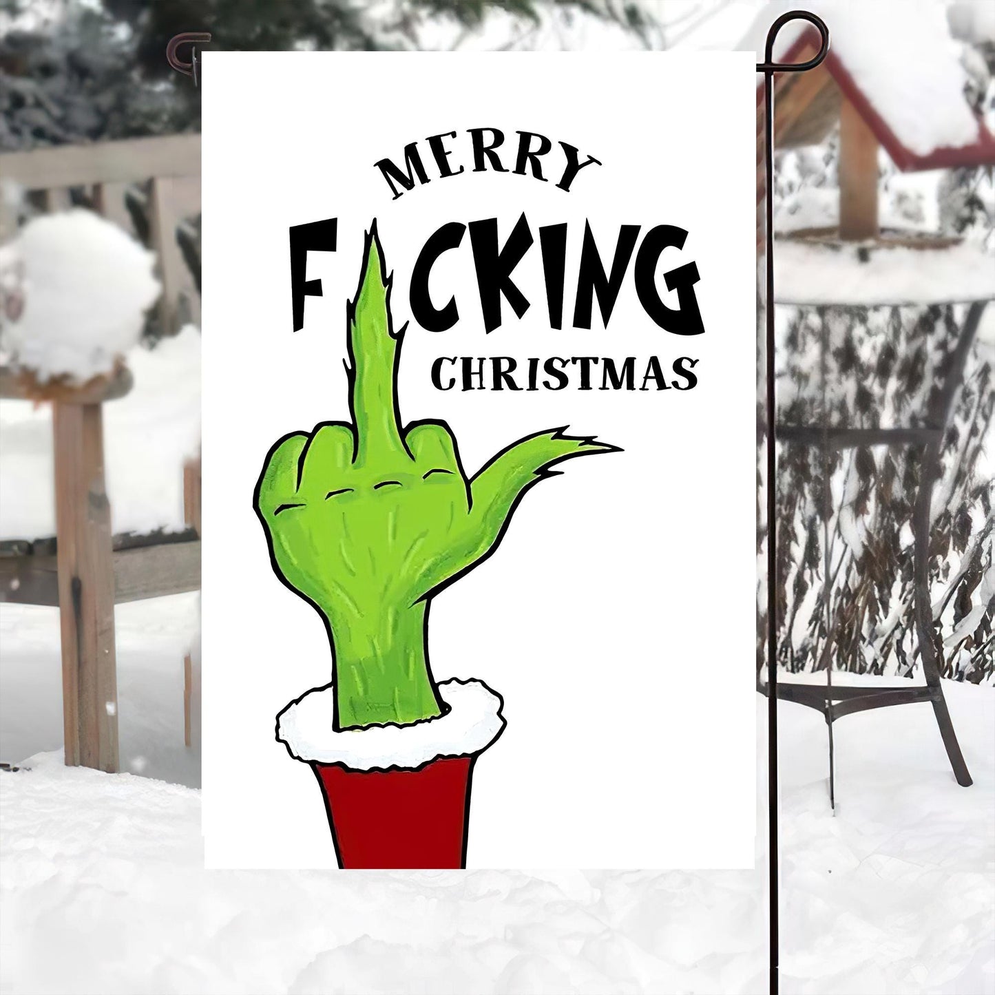 Merry Fuckin' Christmas Garden Flag, Custom Name Funny Grinch Flag, Xmas Iconic Flag, Welcome to Whoville Christmas Flag, Front Door Decor