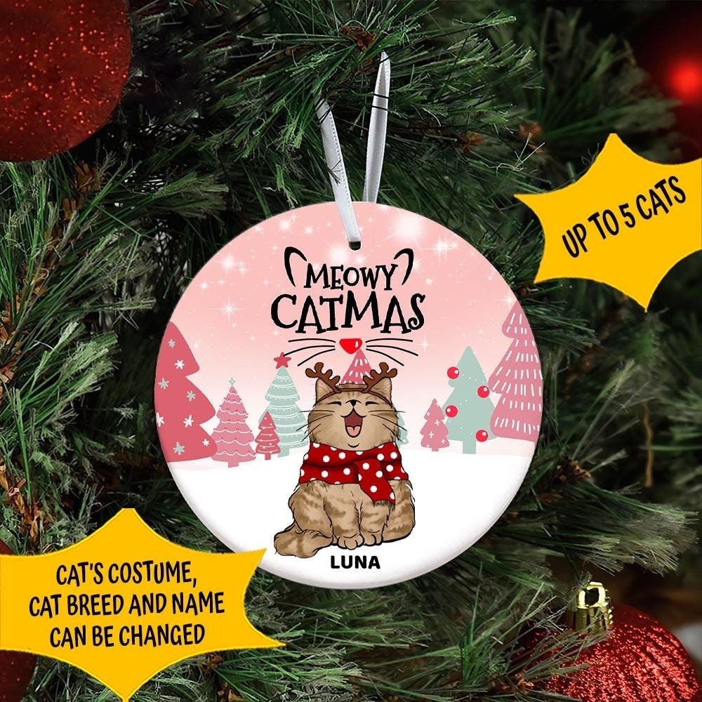 Personalized Cat Christmas Ornament: Meowy Catmas Ceramic Pet Ornament