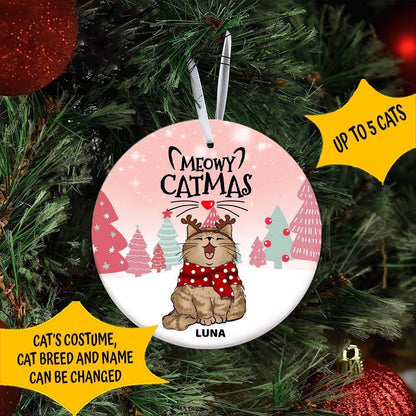 Personalized Cat Christmas Ornament: Meowy Catmas Ceramic Pet Ornament