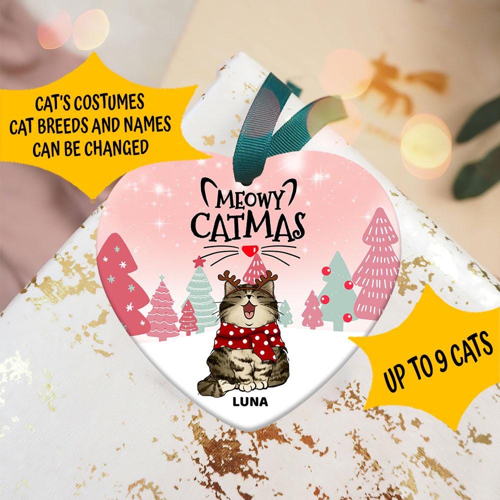 Personalized Cat Christmas Ornament: Meowy Catmas Ceramic Pet Ornament