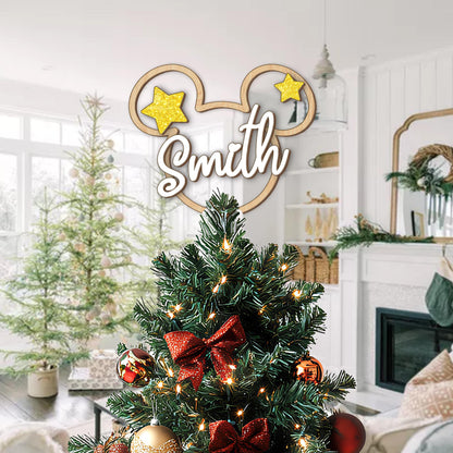 Personalized Mickey Mouse Shape Christmas Tree Topper, Custom Name Tree Topper, Christmas Tree Decor, First Christmas Family Name Christmas