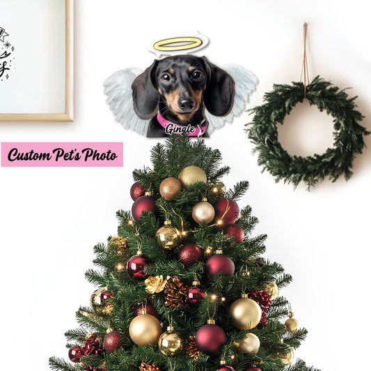 Personalized Pet Photo Tree Topper, Custom Cat Dog Christmas Tree Topper, Angel Dog Tree Topper, Pet Memorial Topper 2025, Pet Loss Topper