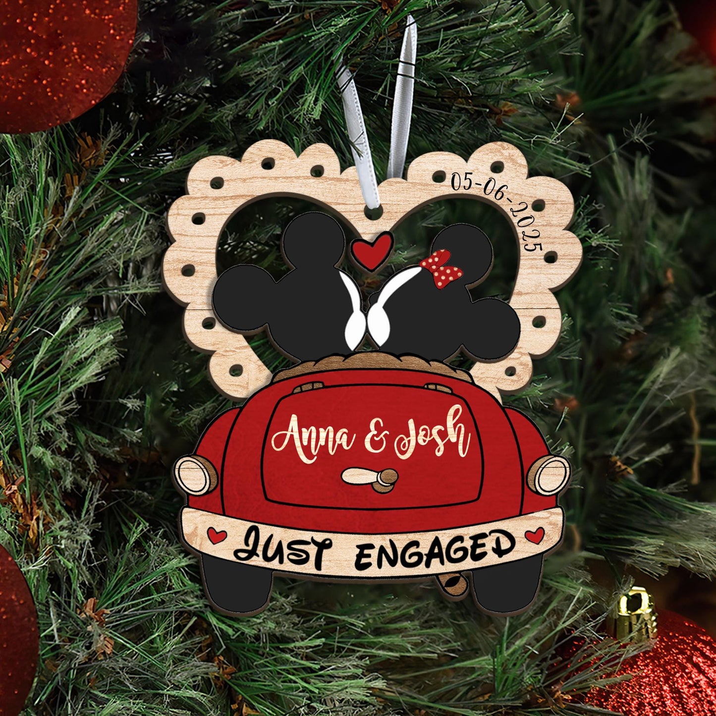 Personalized Mickey Minnie Engaged Ornament 2025, Custom Engagement Ornament with Names & Date, Personalized Wedding Ornament, Disney Couple