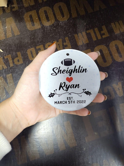 Personalized Hearts United Ornament, Football Teams, Christmas Gift, Custom Couple Names