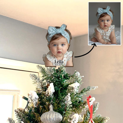 Personalized Baby Photo Christmas Tree Topper, Custom Toddlers Photo Tree Topper, Custom Name Tree Topper, Christmas Tree Decor Parents Gift