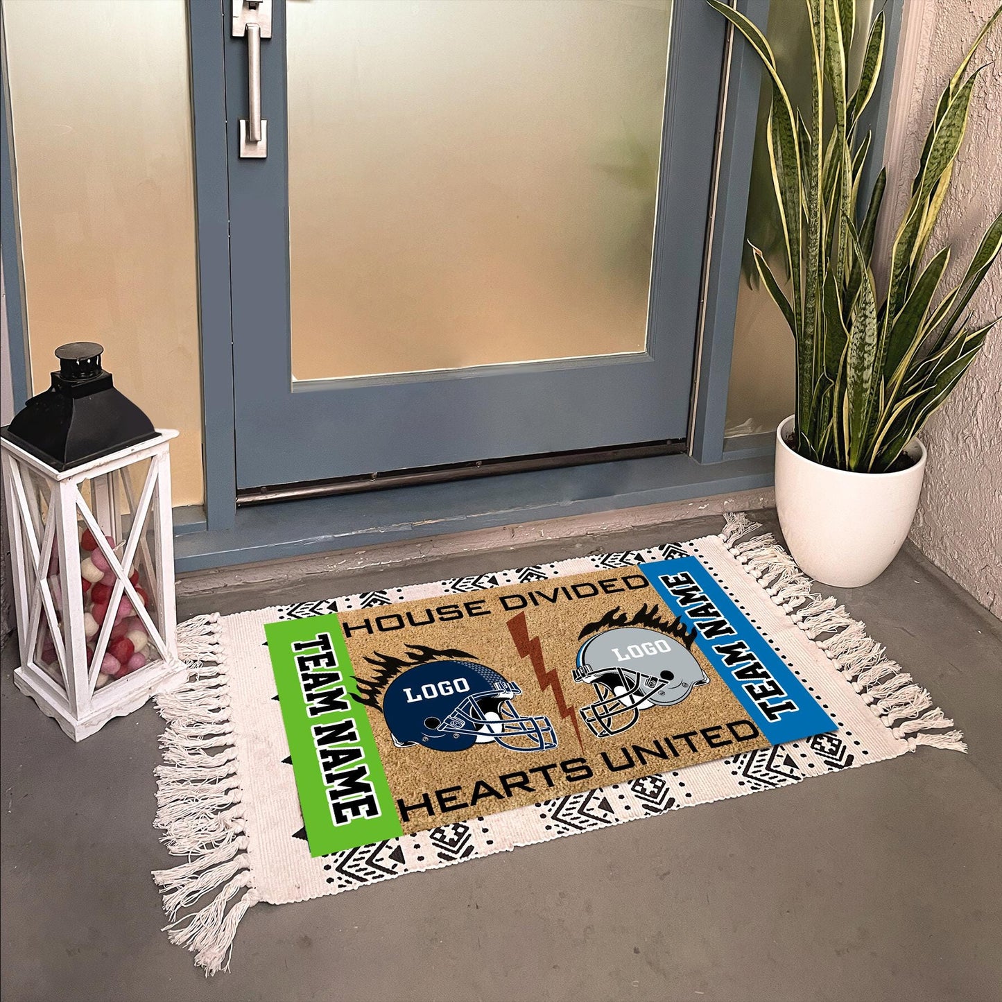 Custom House Divided Hearts United Doormats, Football Doormats, Funny Sport Gift, Welcome Football Mat, Front Door Decor