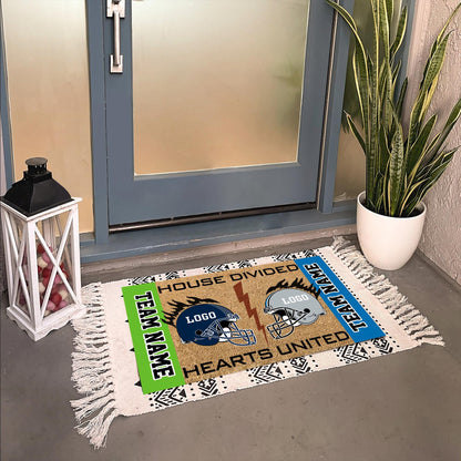 Custom House Divided Hearts United Doormats, Football Doormats, Funny Sport Gift, Welcome Football Mat, Front Door Decor