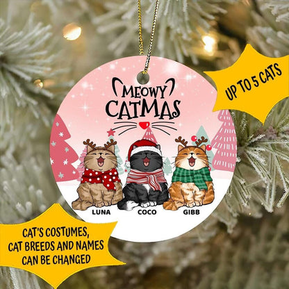Personalized Cat Christmas Ornament: Meowy Catmas Ceramic Pet Ornament
