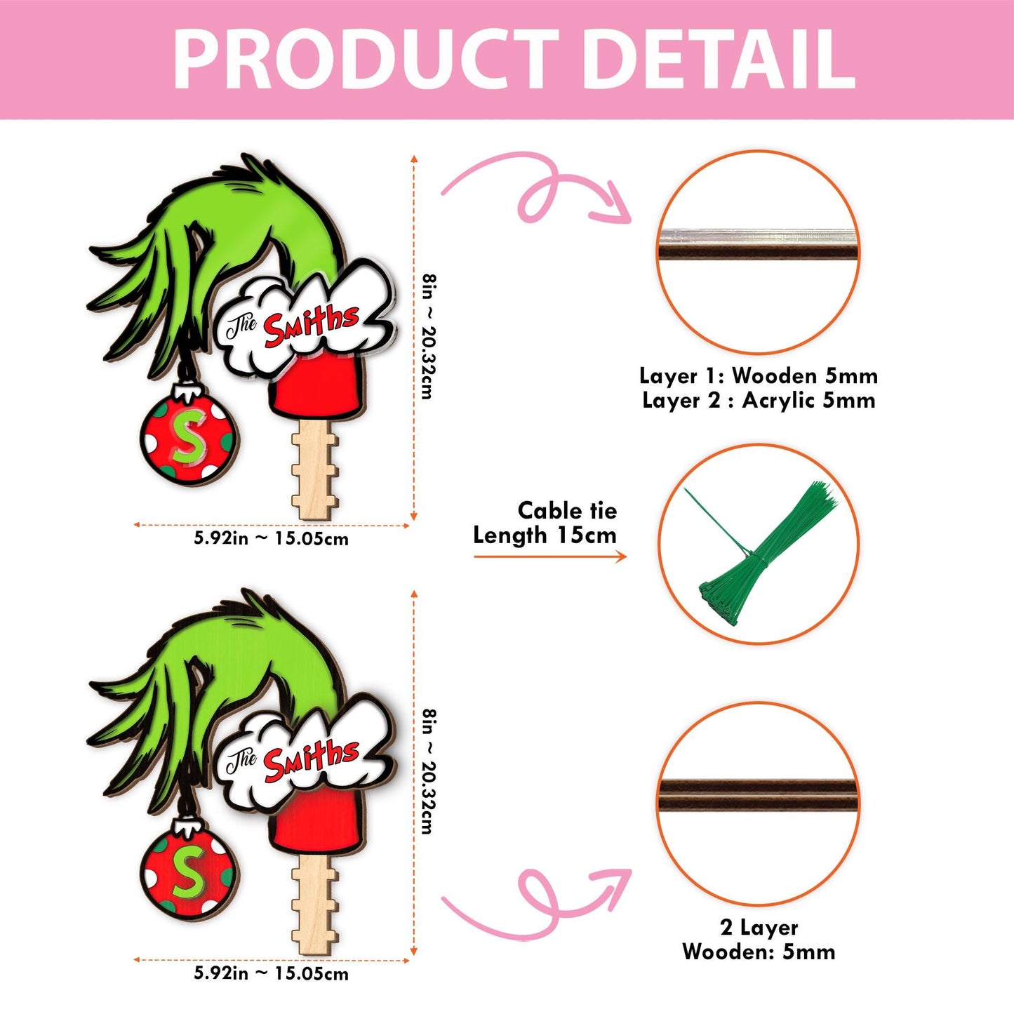 Personalized Grinch Hand Christmas Tree Topper, Custom Family Name