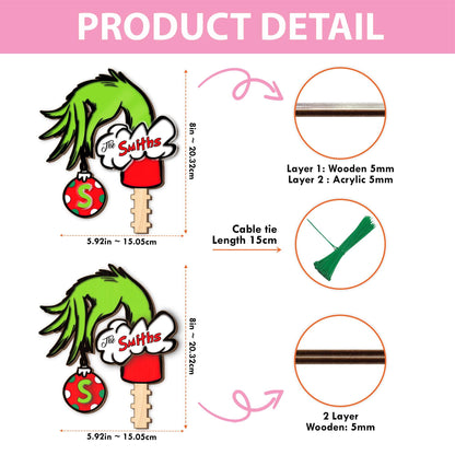 Personalized Grinch Hand Christmas Tree Topper, Custom Family Name