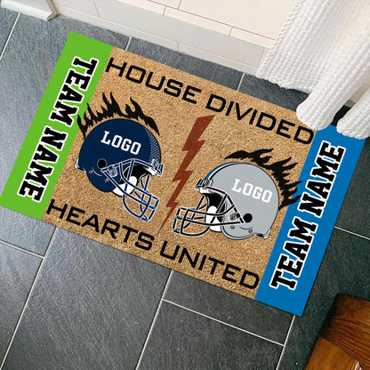 Custom House Divided Hearts United Doormats, Football Doormats, Funny Sport Gift, Welcome Football Mat, Front Door Decor