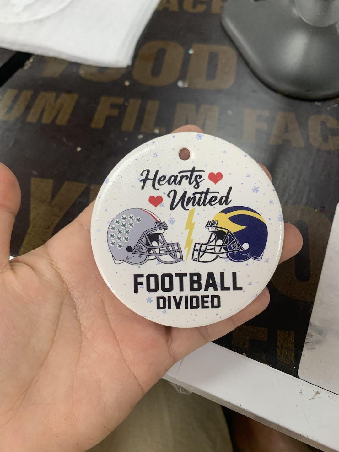 Personalized Hearts United Ornament, Football Teams, Christmas Gift, Custom Couple Names