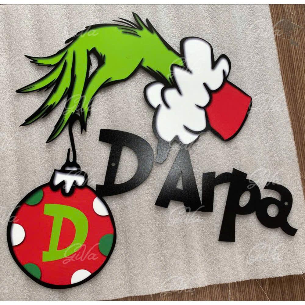 Personalized Grinchmas Sign, Christmas Grinch Hand Sign, Custom Family Name Door Sign, Christmas Wall Decor, Christmas Gift