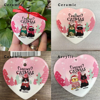 Personalized Cat Christmas Ornament: Meowy Catmas Ceramic Pet Ornament