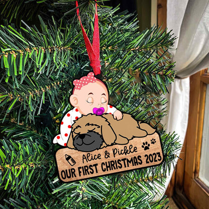 Personalized Baby and Pet Christmas Ornament, Custom Name Gift