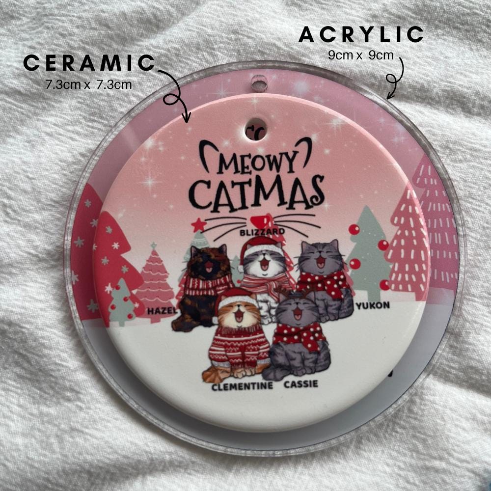 Personalized Cat Christmas Ornament: Meowy Catmas Ceramic Pet Ornament