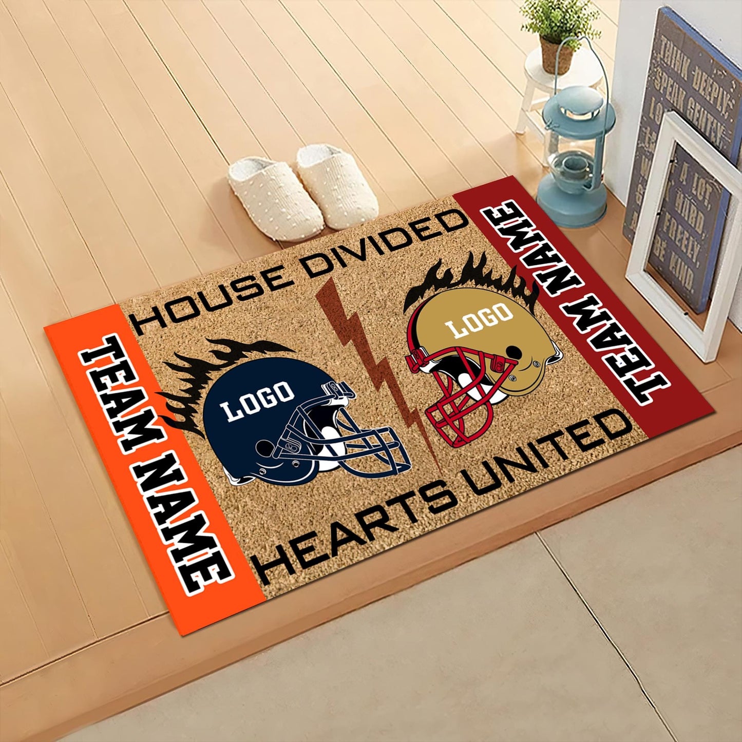Custom House Divided Hearts United Doormats, Football Doormats, Funny Sport Gift, Welcome Football Mat, Front Door Decor