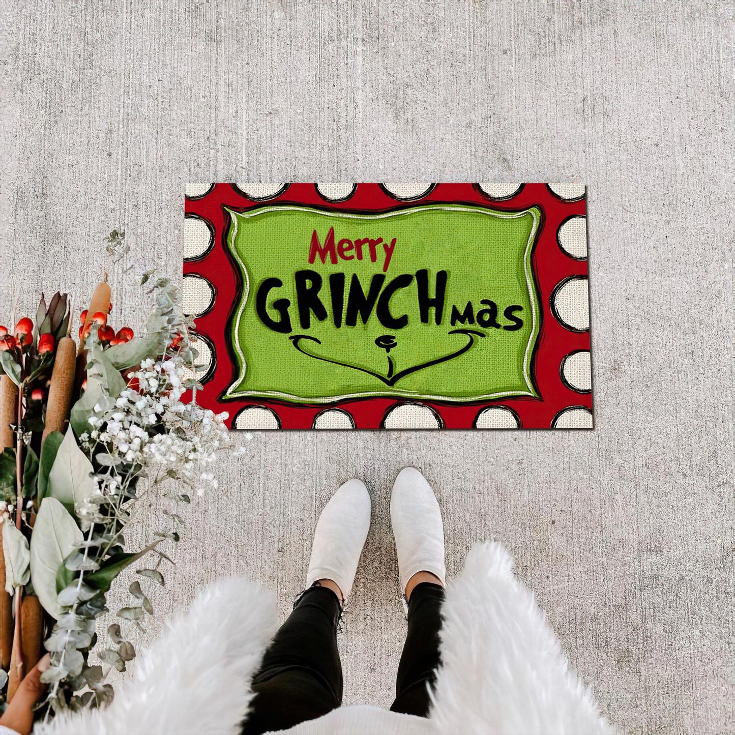 Merry Grinchmas Christmas Doormat, Christmas Decor Mat, Grinch Fan Decor, Welcome to Whoville Christmas Mat, Front Door Decor