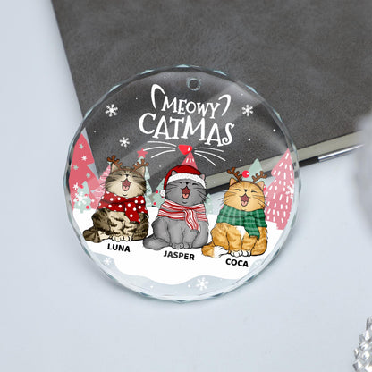 Personalized Cat Christmas Ornament: Meowy Catmas Glass Ornament