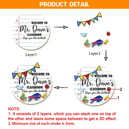 Custom Teacher Welcome Sign: Football Classroom Door Hanger