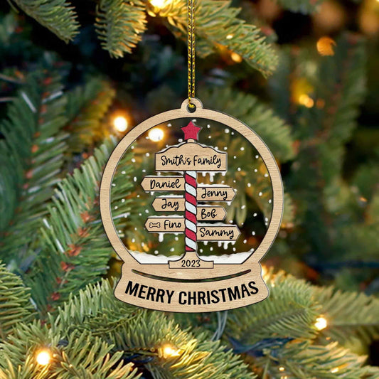 Personalized Family and Pets Snow Globe Ornament, Christmas Tree Ornament, Custom Family Names Ornament, Family Tree Ornament, Mom Dad Gifts