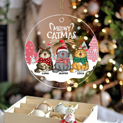 Personalized Cat Christmas Ornament: Meowy Catmas Glass Ornament