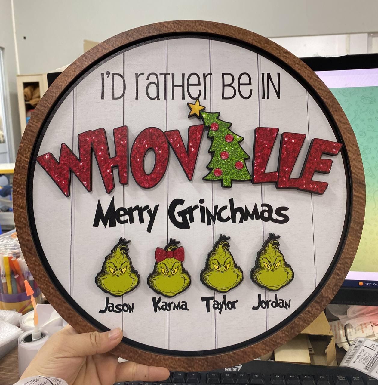 Personalized Whoville Grinchmas Door Sign, Grinch Family Sign, Grinch Member Sign, Christmas Wall Decor, Welcome to Whoville Christmas Sign