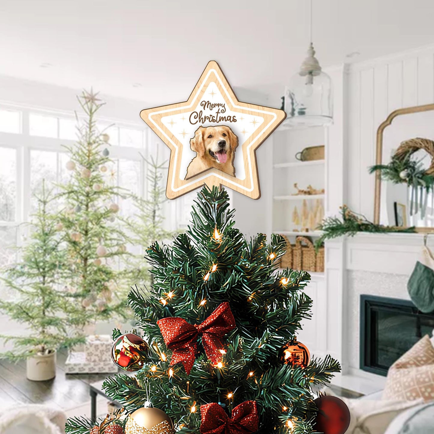 Personalized Pet's Photo Christmas Tree Topper, Custom Cat Dog Photo Tree Topper, Custom Name Tree Topper, Christmas Tree Decor Cat Dog Gift