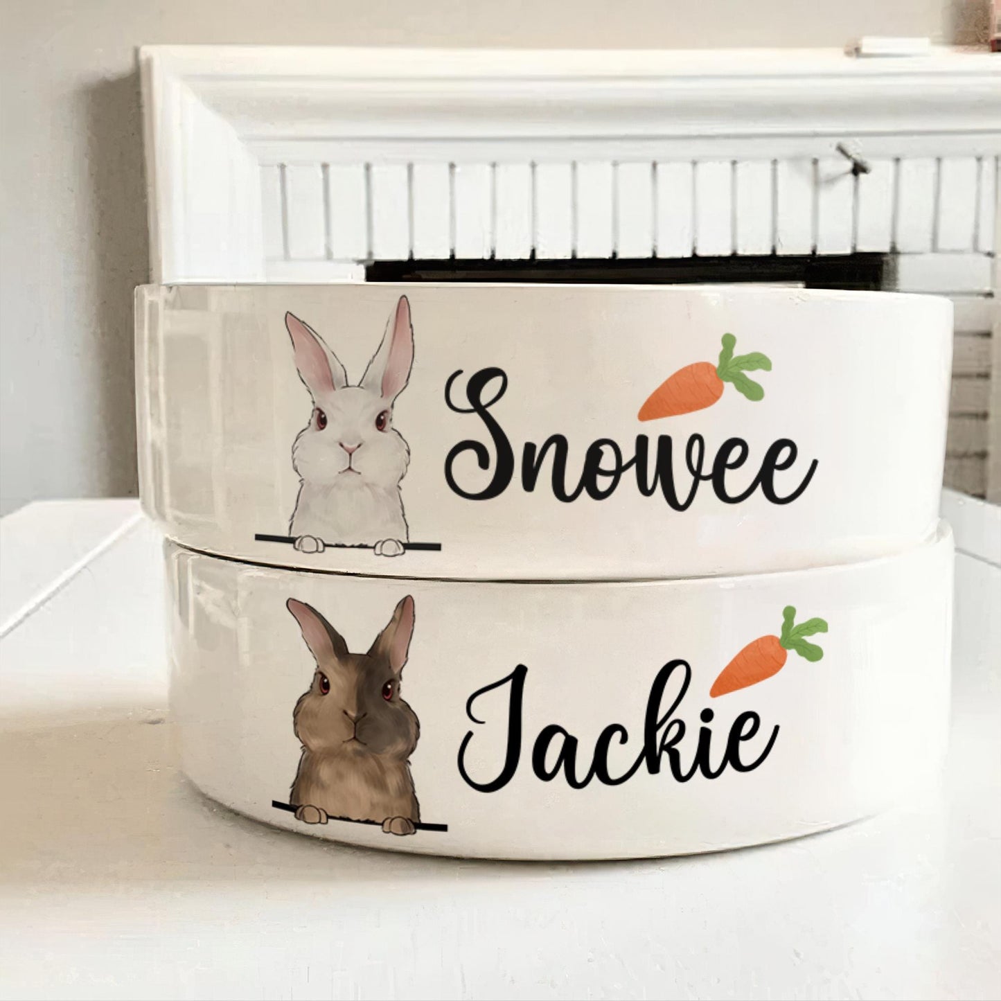 Personalized Cute Rabbit and Carrot Bowl, Custom Bunny Dish for Food & Water, Funny Rabbit Gifts, Pet Accessories with Name, Bunny Bowls