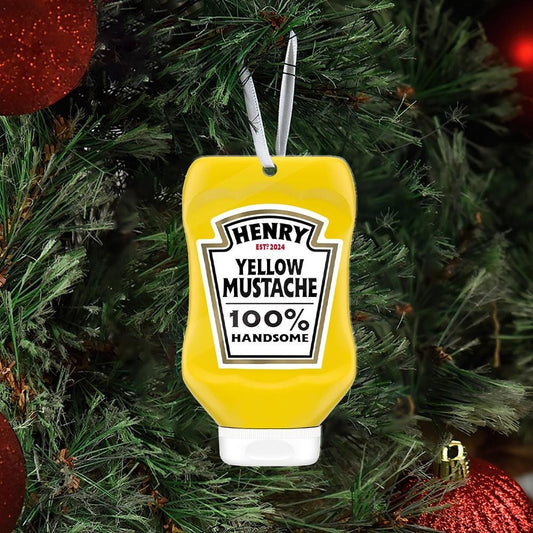 Personalized Mustard Bottle Christmas Ornament, Custom Acrylic or Wooden Gift