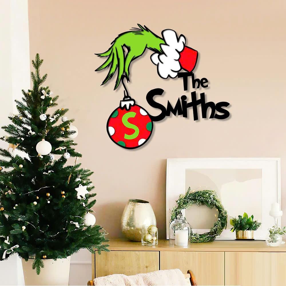 Personalized Grinchmas Sign, Christmas Grinch Hand Sign, Custom Family Name Door Sign, Christmas Wall Decor, Christmas Gift
