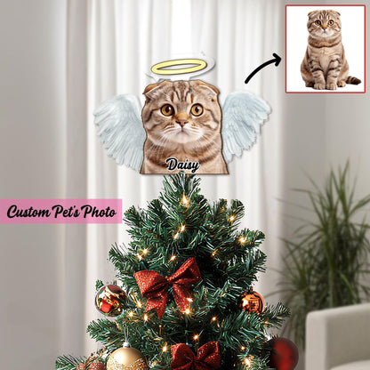 Personalized Pet Photo Tree Topper, Custom Cat Dog Christmas Tree Topper, Angel Dog Tree Topper, Pet Memorial Topper 2025, Pet Loss Topper