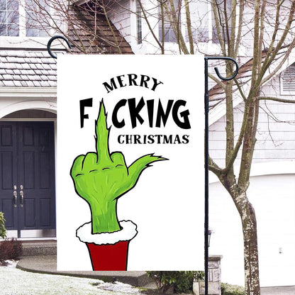 Merry Fuckin' Christmas Garden Flag, Custom Name Funny Grinch Flag, Xmas Iconic Flag, Welcome to Whoville Christmas Flag, Front Door Decor