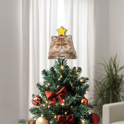 Personalized Pet Photo Tree Topper, Custom Cat Dog Christmas Tree Topper, Yellow Star Christmas Tree Decor, Star Tree Topper 2025
