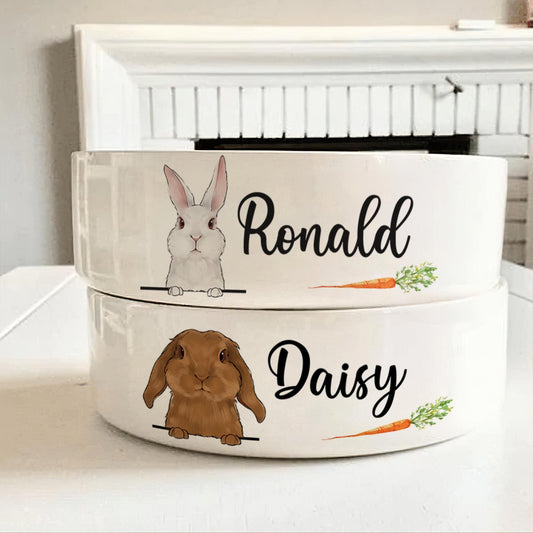 Personalized Cute Rabbit Carrot Bowl, Rabbit Gifts, Pet Accessories, Custom Bunny Bowl with Name, Funny Rabbit Dish for Water and Food