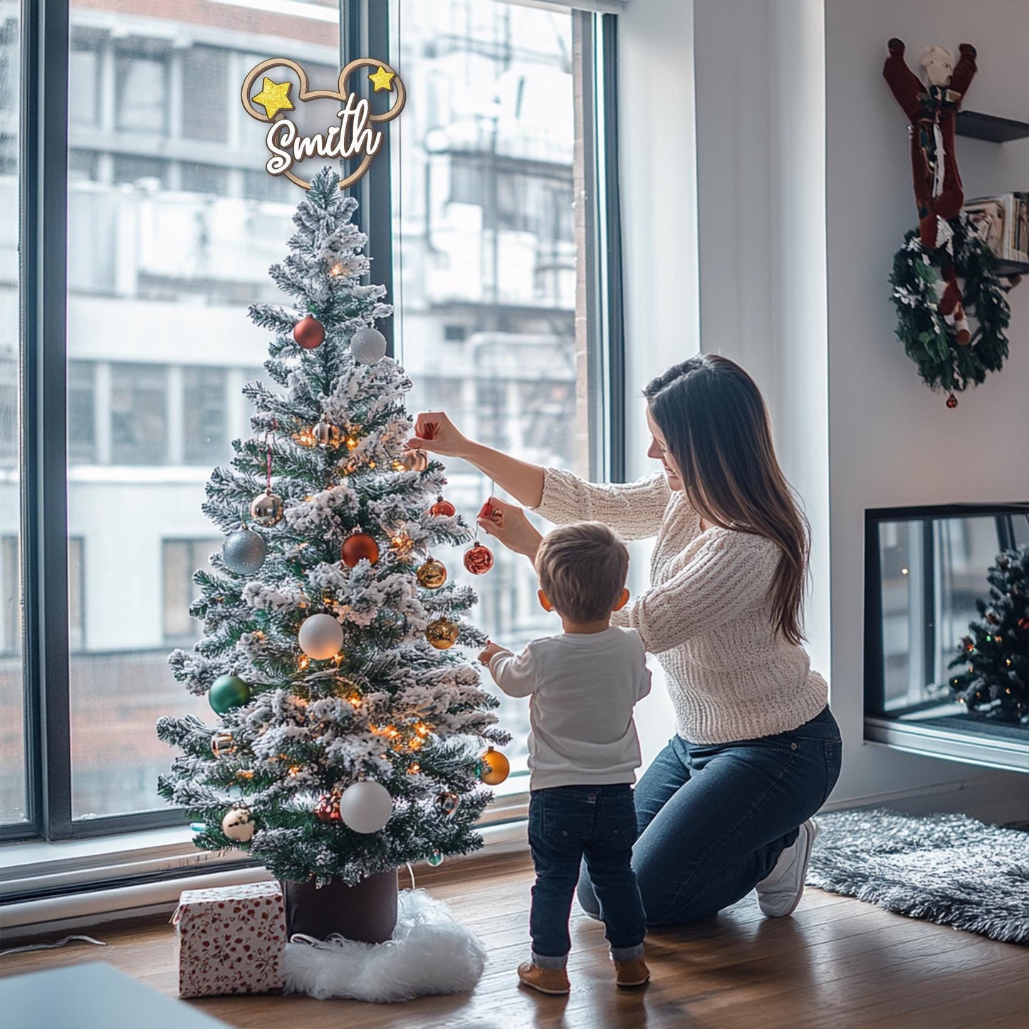 Personalized Mickey Mouse Shape Christmas Tree Topper, Custom Name Tree Topper, Christmas Tree Decor, First Christmas Family Name Christmas