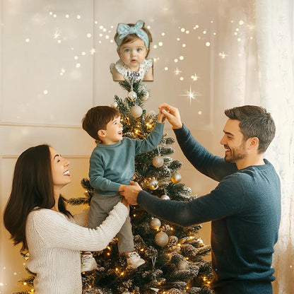 Personalized Baby Photo Christmas Tree Topper, Custom Toddlers Photo Tree Topper, Custom Name Tree Topper, Christmas Tree Decor Parents Gift